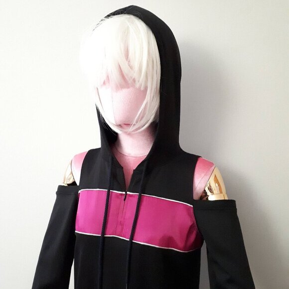 EUC Juna & Hope black and purple cold shoulder accent track dress with hood, S - Picture 4 of 9